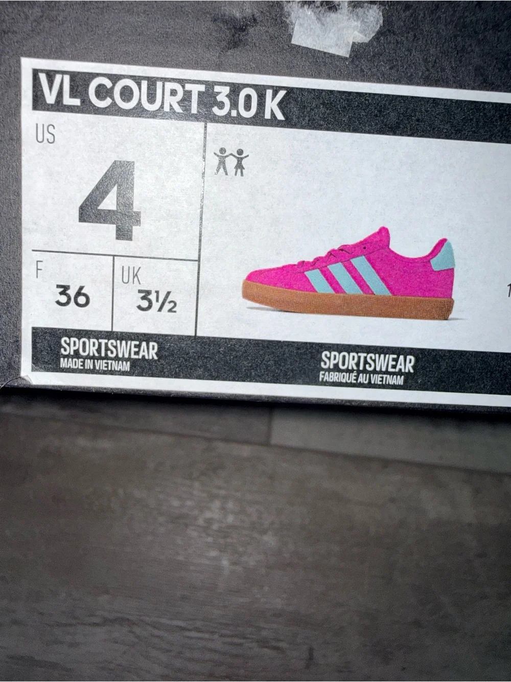Adidas VL Court 3.0 Kids Size 4 Shock Pink Aqua Gum Sneakers NWT